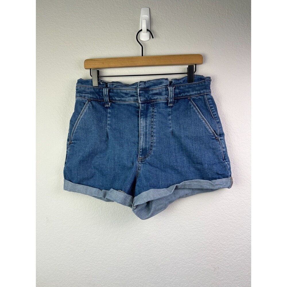 Express Women Size 10 Original Shortie Denim Shorts Super High Rise Blue Cuffed